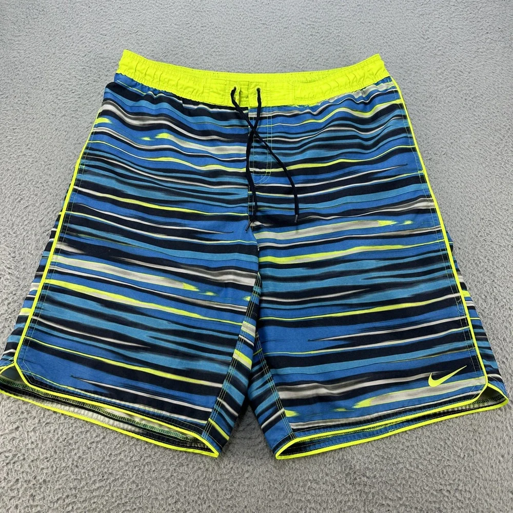 Nike Board Shorts Men's Large Blue Volt Swim Trunks Lined Zip‎ Pocket Beach Pool